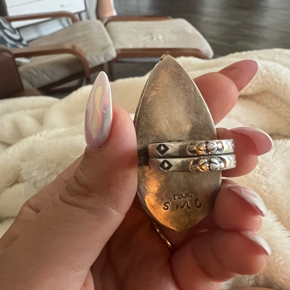 Unique large royston ribbon turquoise ring sterling silver and gold accents 7 - Picture 5 of 5